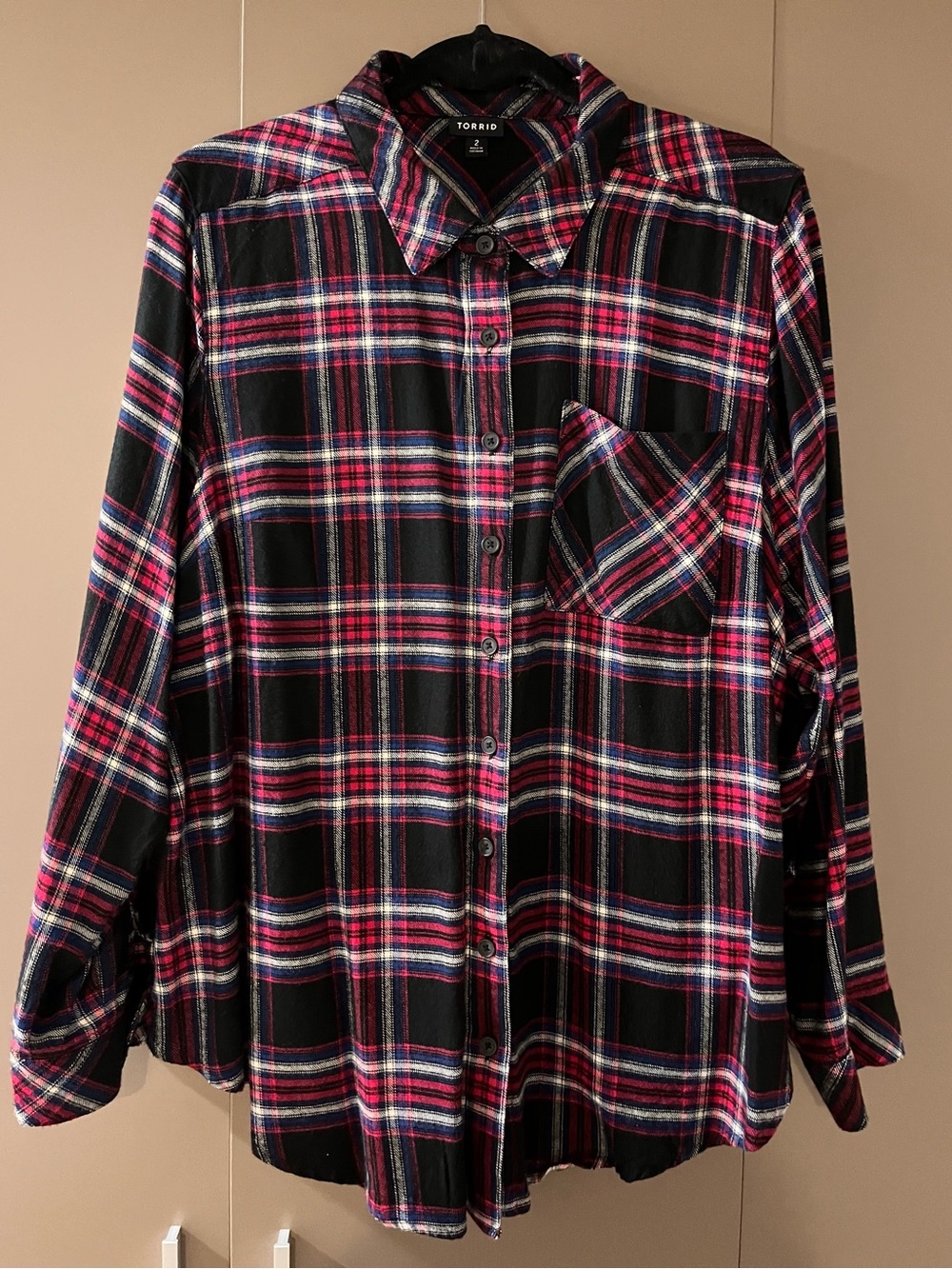 Torrid Black And Pink Plaid Button-Up Shirt